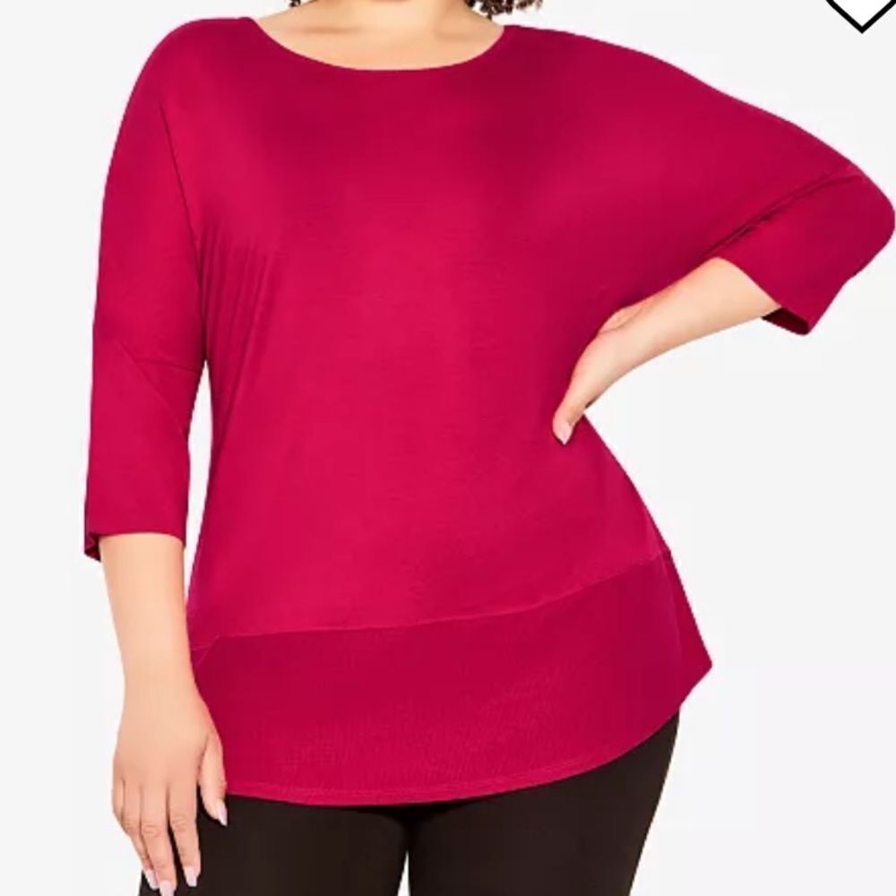 Zim & Zoe Plus Size‎ Contrast Rib Scoop Neck Top Watermelon Size 18 Nwt